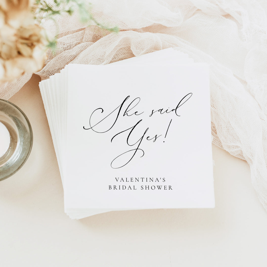 VALENTINA She Said Yes Elegant Black and White Bridal Shower Napkin
