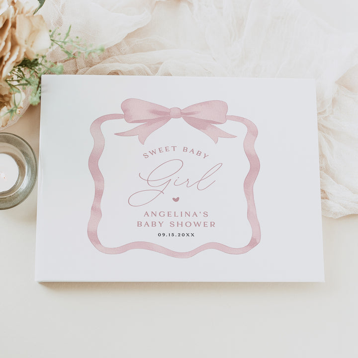 ANGELINA Personalized Pink Bow Baby Shower Guest Book