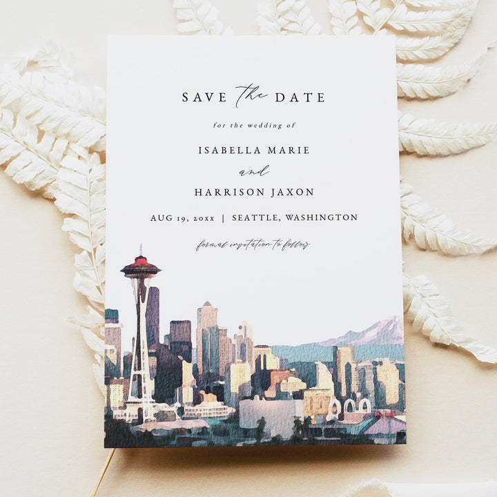 SEATTLE Watercolor Save the Date with Photo