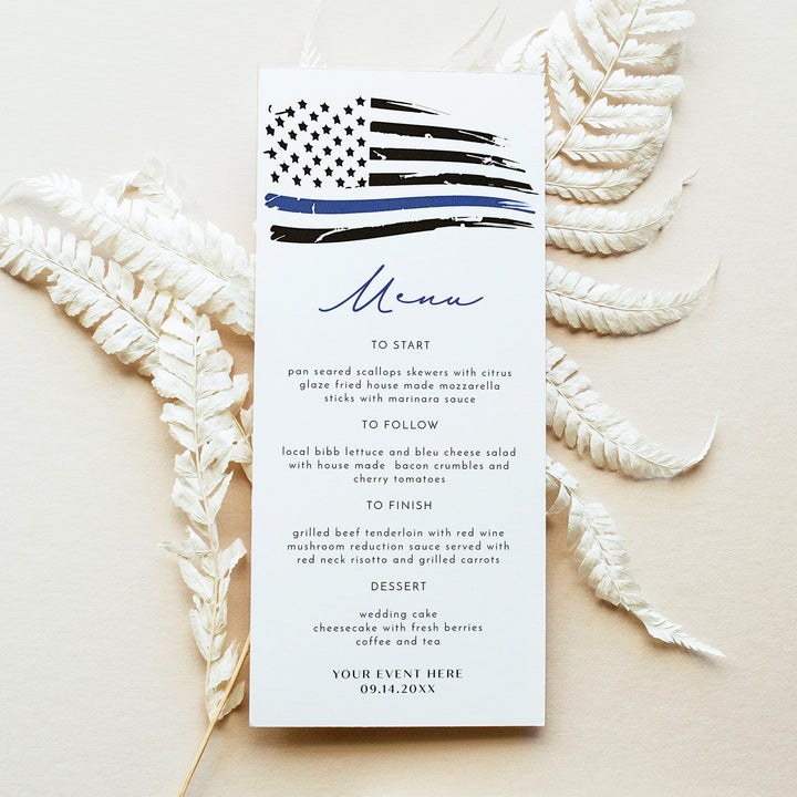 POLICE Flag Thin Blue Line Graduation or Retirement Party Menu Cards