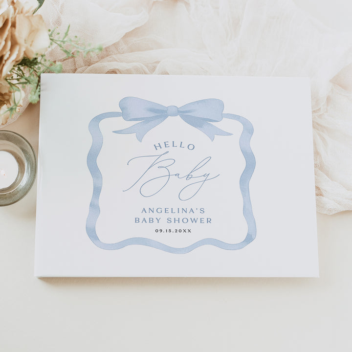 ANGELINA Blue Bow Hello Baby Boy Shower Guest Book Keepsake