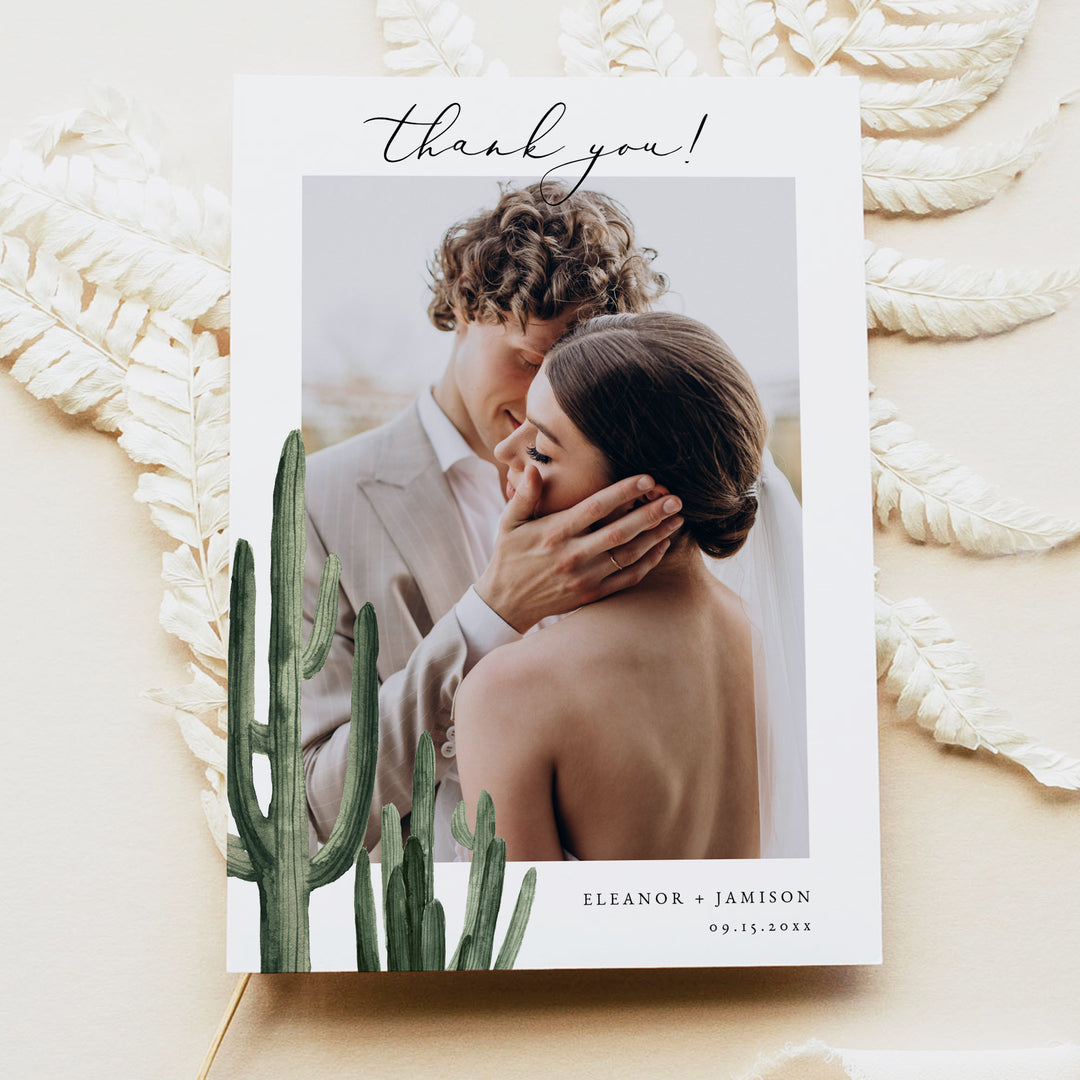 ELEANOR Rustic Bohemian Wedding Thank You Card with Photos