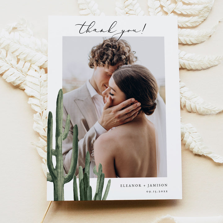 ELEANOR Rustic Bohemian Wedding Thank You Card with Photos