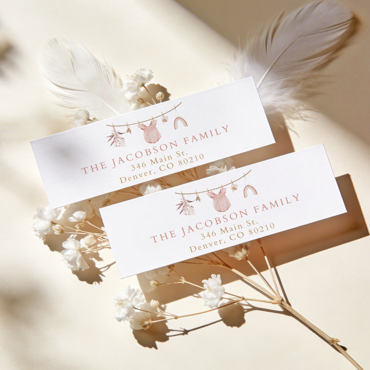 LUCY Pink Boho Clothesline Baby Shower Return Address Stickers