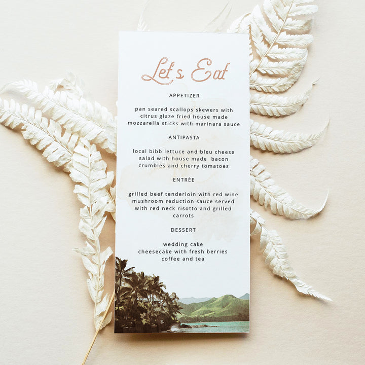 NANI Vintage Terracotta Hawaiian Wedding Menu Cards