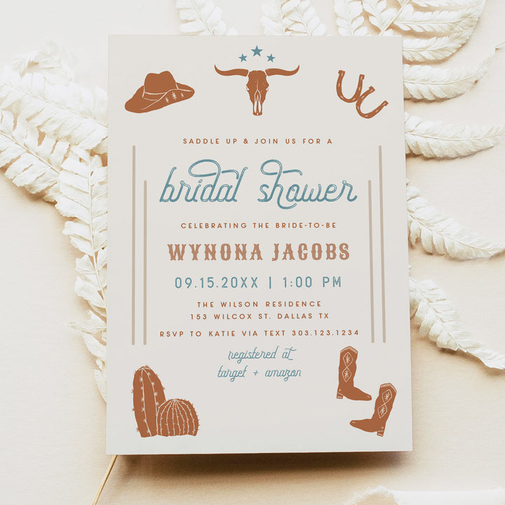 WYNONA Saddle Up Western Terracotta Rodeo Bridal Shower Invitation