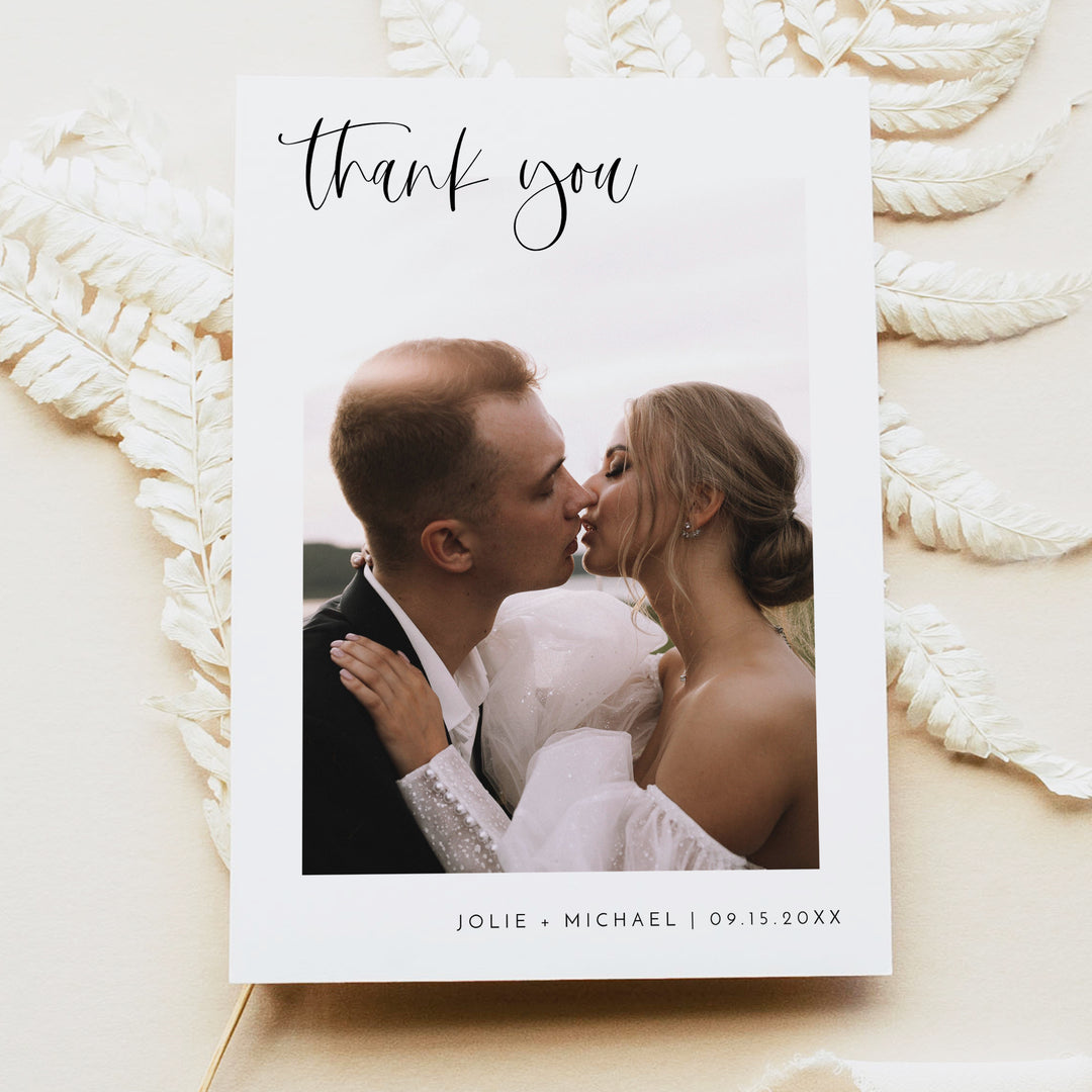 JOLIE Personalized Modern Boho Wedding Photo Thank You Card