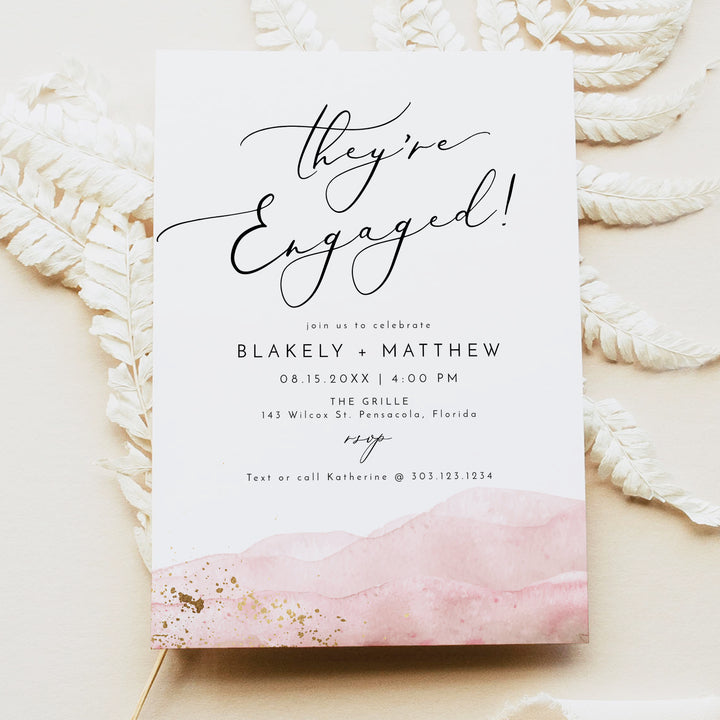 JULIEN They're Engaged Dusty Rose Engagement Party Invitation