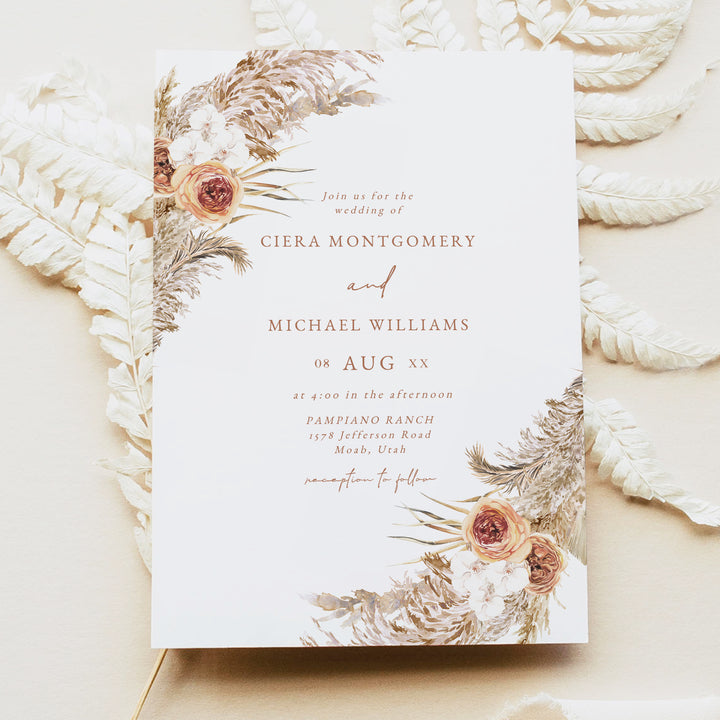 CIERA Rustic Terracotta Wedding Invitation Card with Photo