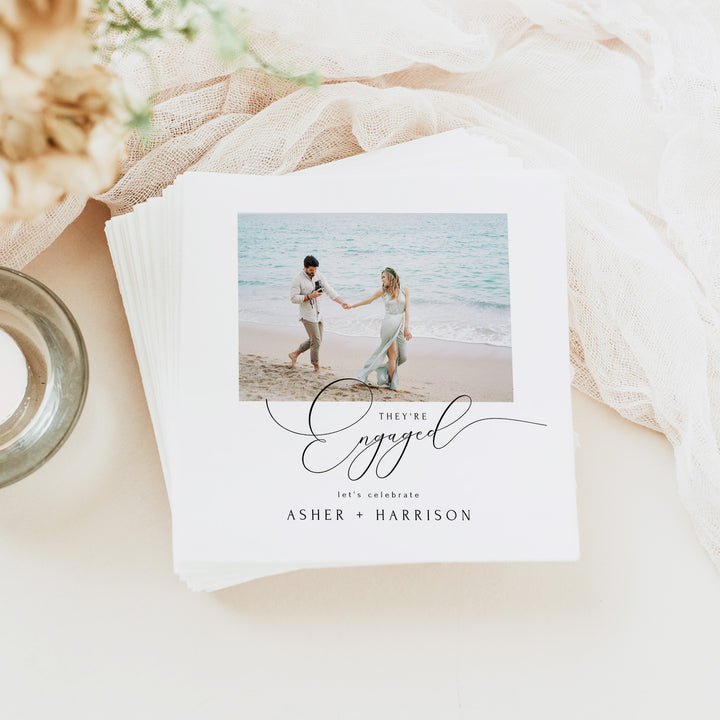 ASHER They're Engaged Custom Photo Engagement Party Napkins