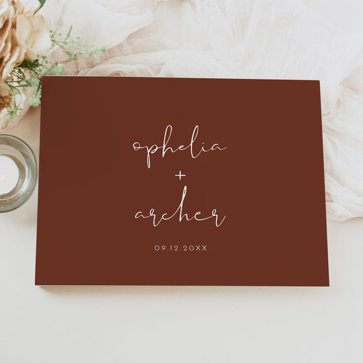 CORIANDER Personalized Burnt Orange Rustic Wedding Guest Sign In Book