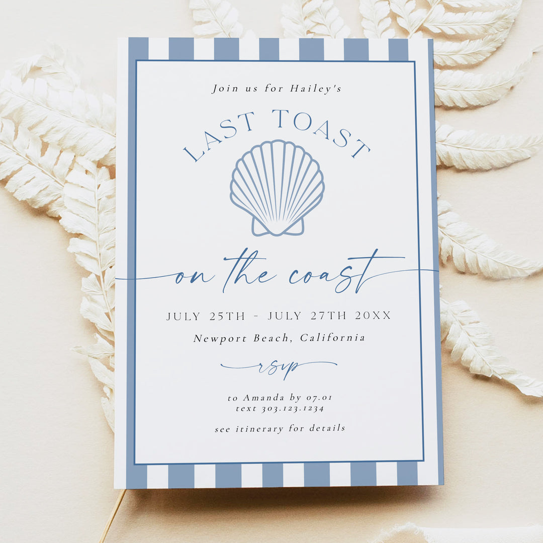 HAILEY Last Toast on the Coast Beach Bachelorette Invitation & Itinerary