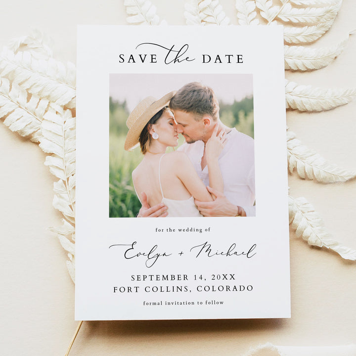EVELYN Modern Minimalist Engagement Photo Save the Date Cards