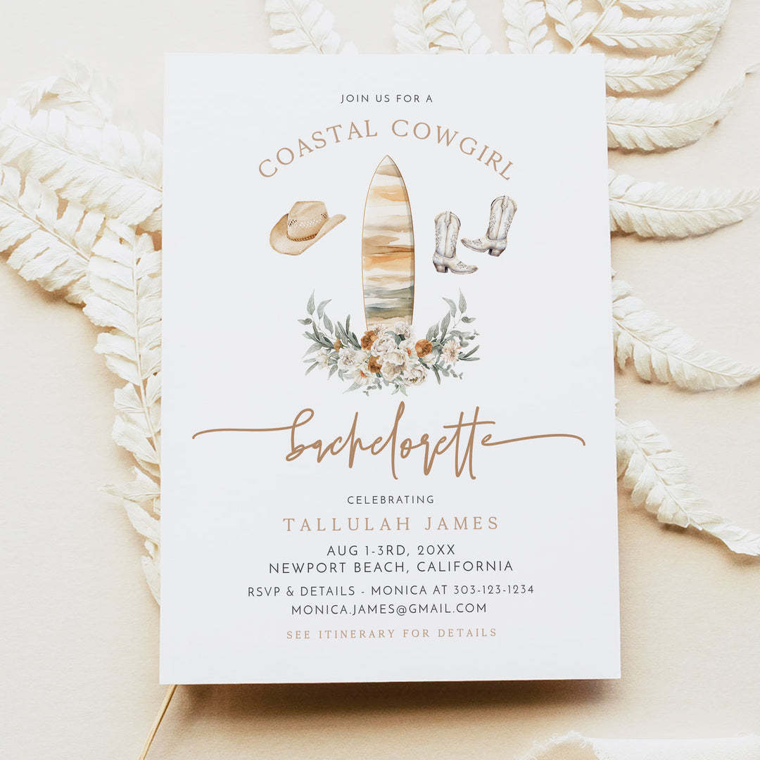 TALLULAH Coastal Cowgirl Boho Beach Bachelorette Invitation & Itinerary