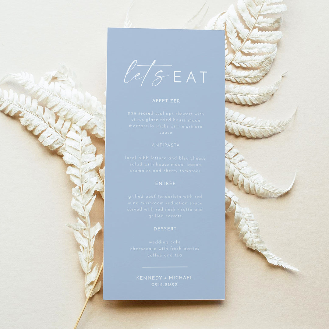 KENNEDY Dusty Blue Coastal Wedding Menu Cards