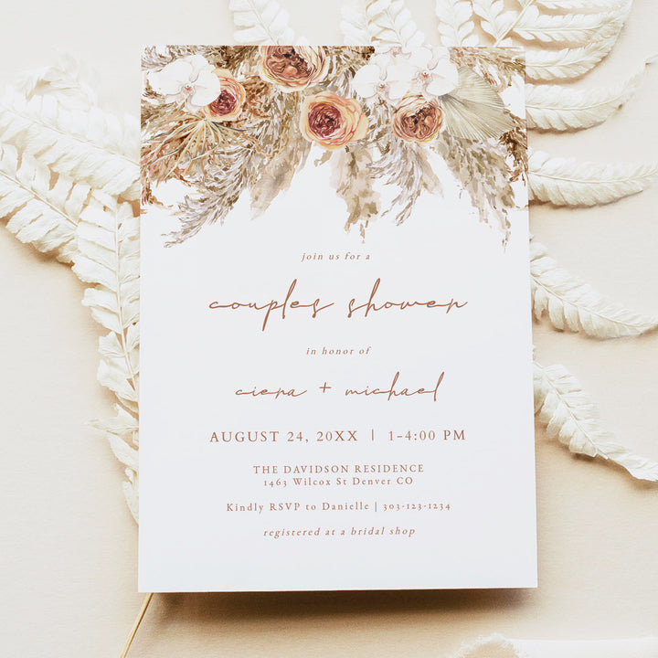 CIERA Pampas and Terracotta Floral Couples Shower Invitation