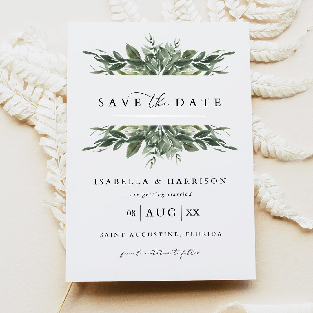 LANA Winter Greenery Watercolor Wedding Save the Date Cards