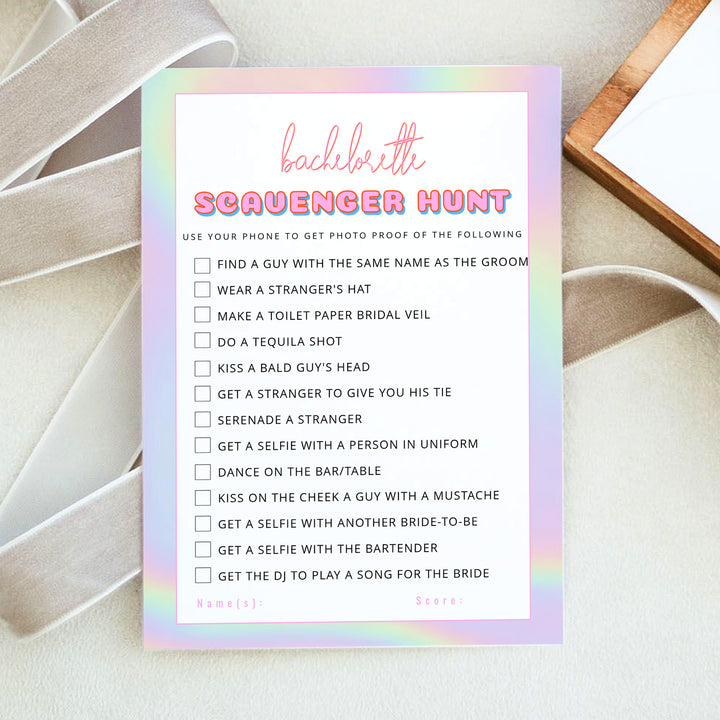DINA Holographic Y2K Bachelorette Party Scavenger Hunt Activity Cards