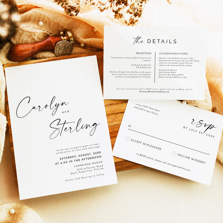 KENNEDY Romantic Calligraphy Wedding Invitation Suite with Photo