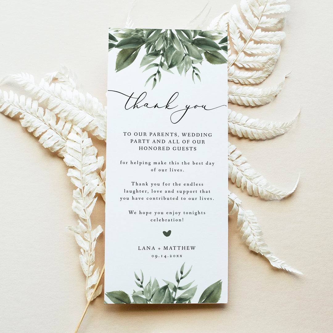 LANA Romantic Garden Wedding Table Thank You Cards