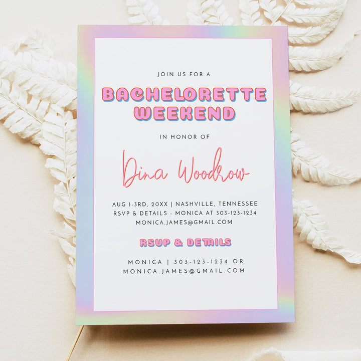 DINA Retro Y2K Disco Bachelorette Invitations & Itinerary