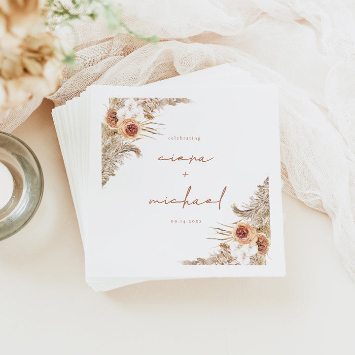 CIERA Personalized Fall Terracotta Floral Wedding Napkins