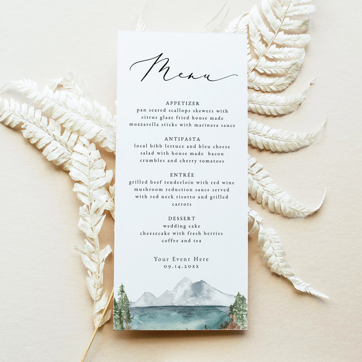 CLOVER Scenic Watercolor Lake Menu Cards