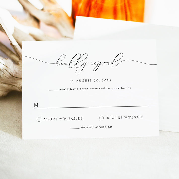 ASHER Elegant Script Wedding RSVP Card with Envelopes