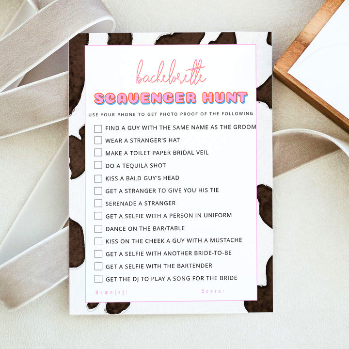 DINA Disco Cowgirl Bachelorette Party Scavenger Hunt Activity Cards