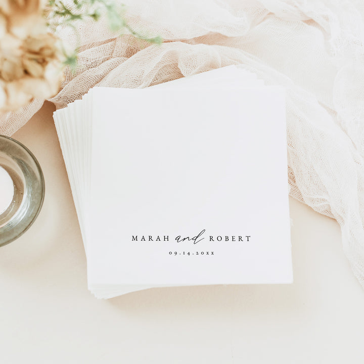 MARAH Simple Black and White Wedding Napkins