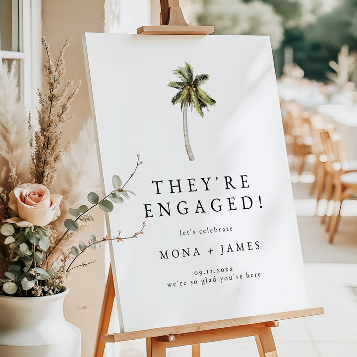 MONA They're Engaged Palm Tree Watercolor Engagement Party Sign
