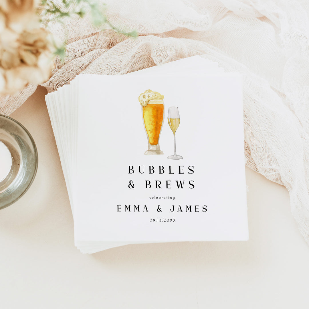 CHARLIE Bubbles and Brews Modern Couples Shower, Engagement, or Wedding Napkins