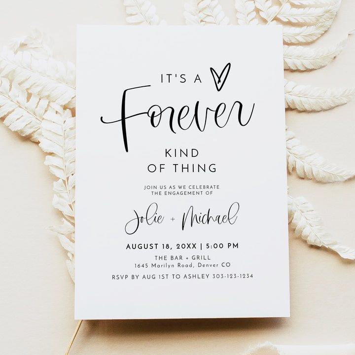 JOLIE Black and White Simple Boho Engagement Party Invitation with Photo
