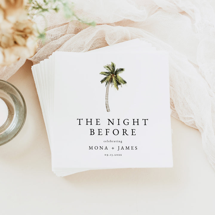 MONA Green Watercolor Palm Tree Rehearsal Dinner Napkins