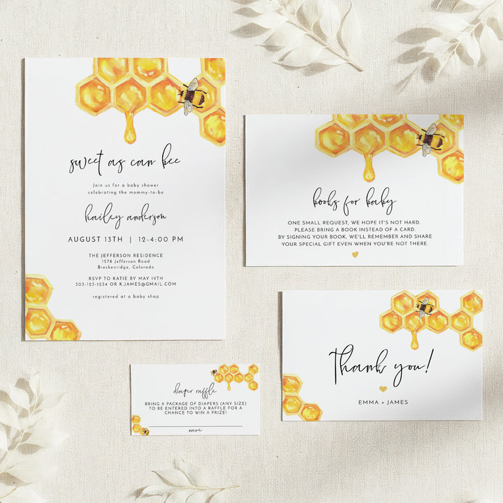 ROMY Sweet as Can Bee Rustic Honey Bee Baby Shower Invitation Suite