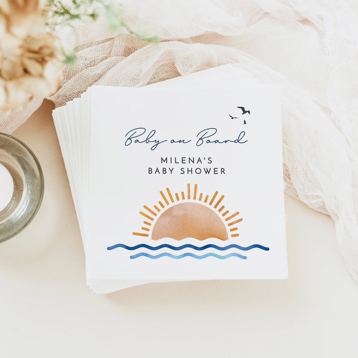 OCEANSIDE Gender Neutral Baby on Board Surf Baby Shower Napkins