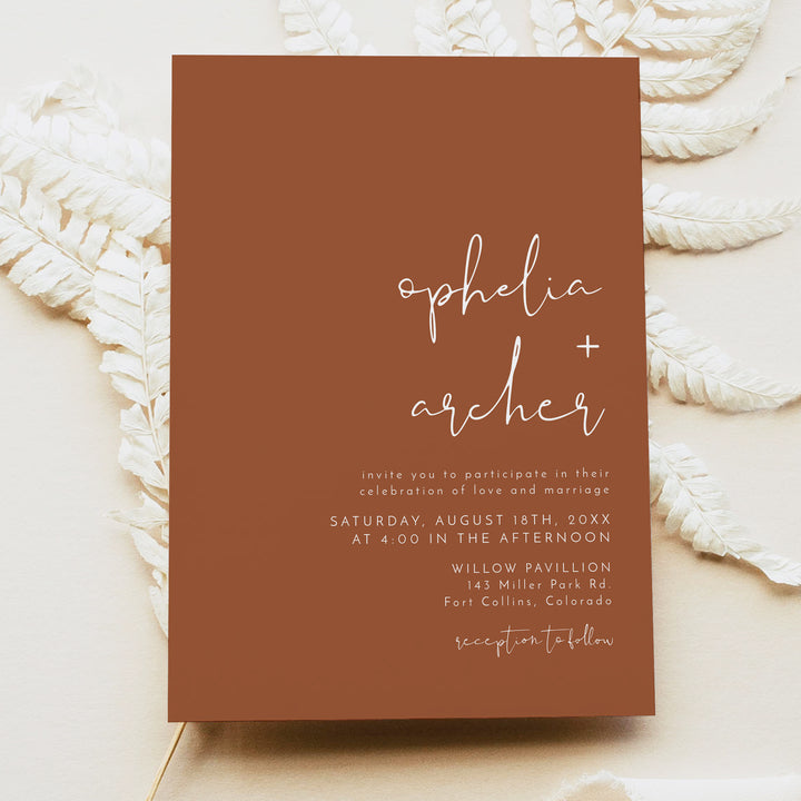 CORIANDER Minimalist Terracotta Wedding Invitations with Photo