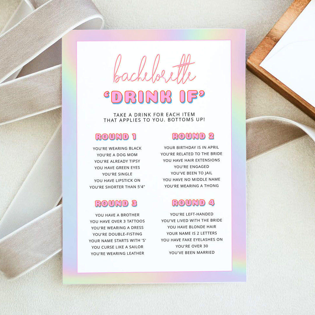 DINA Y2K Disco Drink if Bachelorette Party Drinking Game Cards