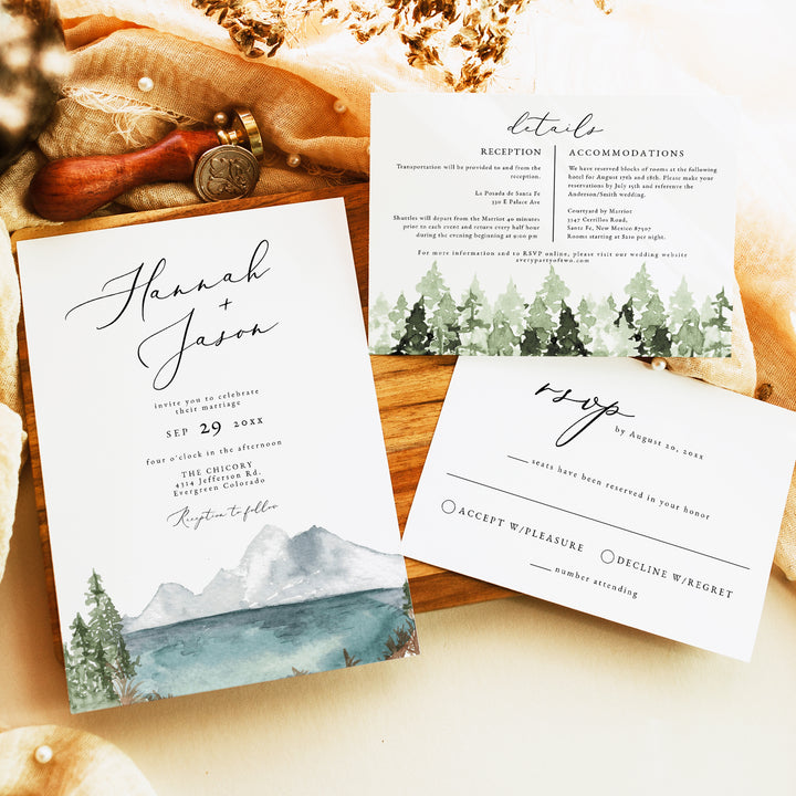 CLOVER Mountain Destination Wedding Invitation Suite with Photo