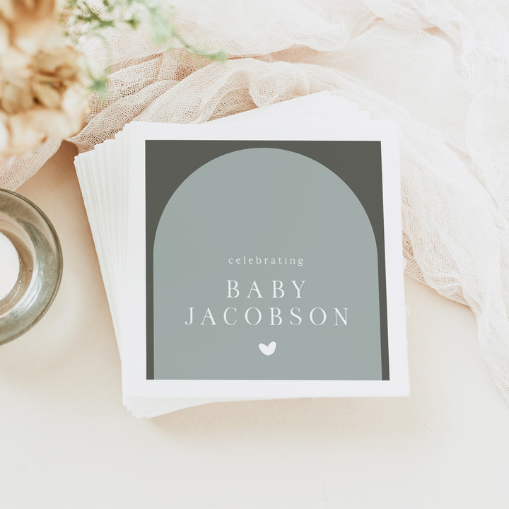 NINA Personalized Green Boho Baby Shower Napkins