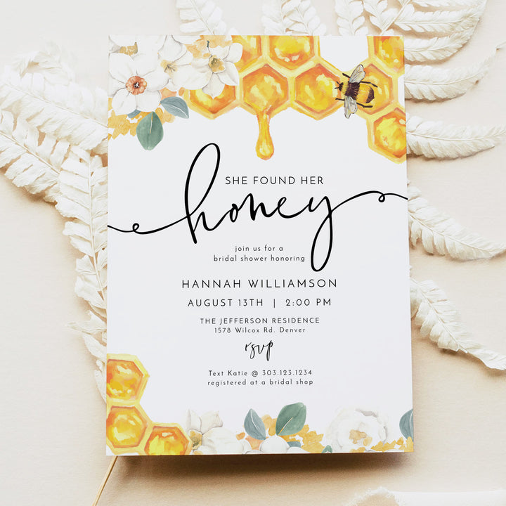 ROMY She Found Her Honey Bee Themed Bridal Shower Invitations