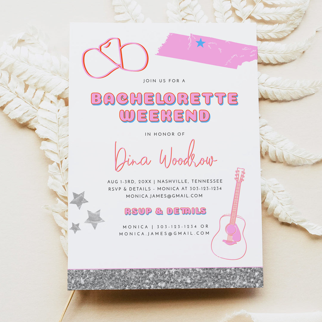 DINA Retro Western Nashville Bride Bachelorette Invite & Itinerary