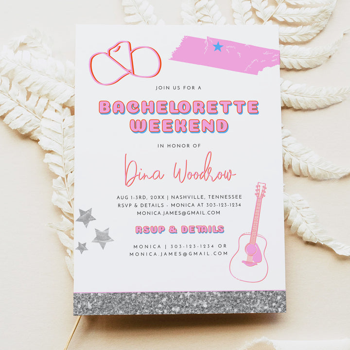 DINA Retro Western Nashville Bride Bachelorette Invite & Itinerary