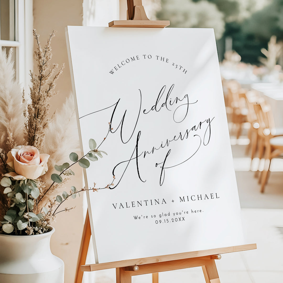 VALENTINA Elegant Personalized Wedding Anniversary Party Welcome Sign