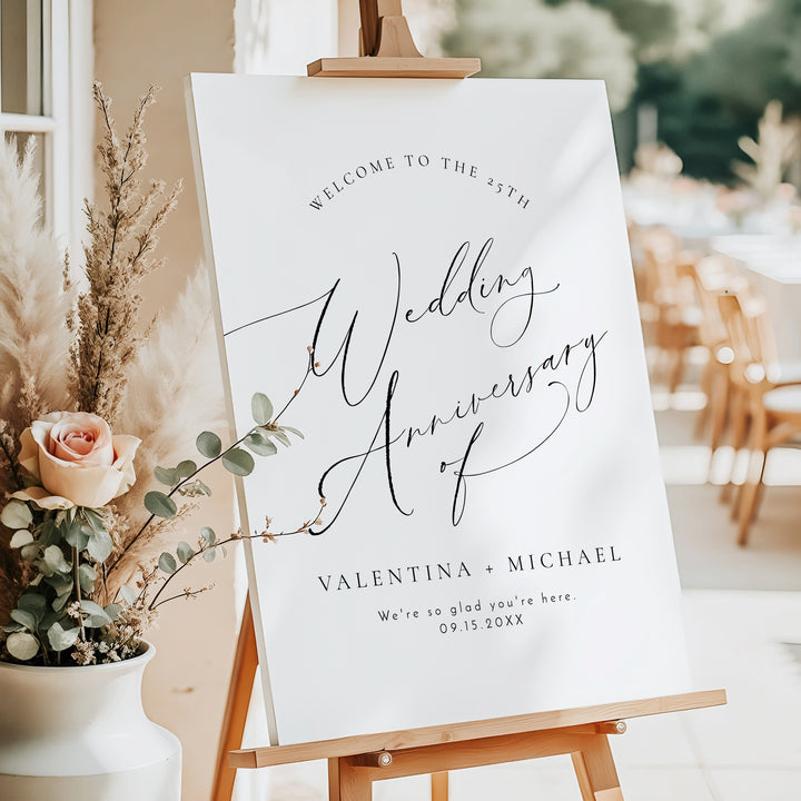 VALENTINA Elegant Personalized Wedding Anniversary Party Welcome Sign