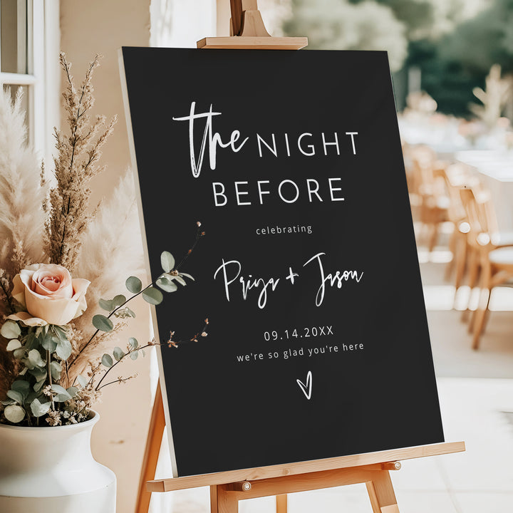 PRIYA The Night Before Sign for Minimalist Wedding Rehearsal Dinner