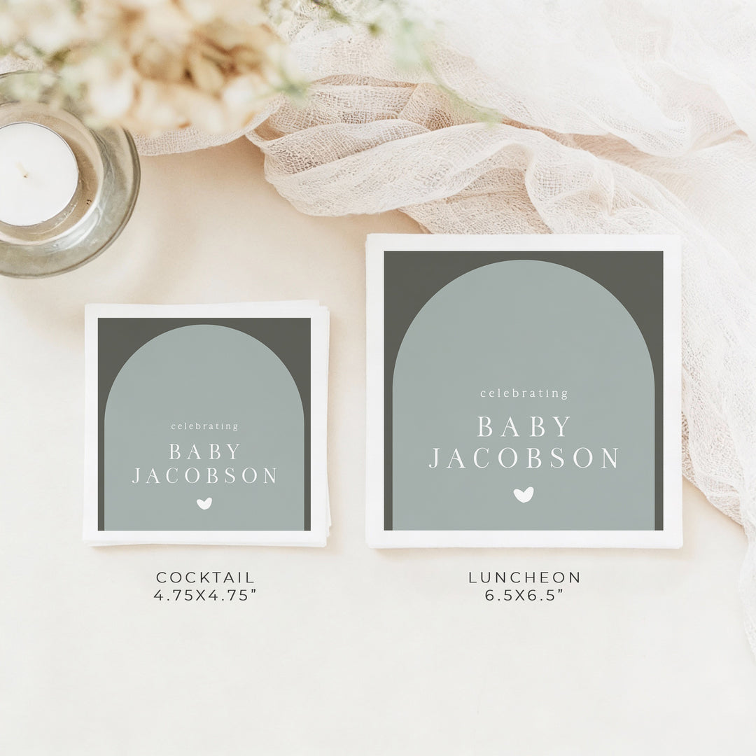 NINA Personalized Green Boho Baby Shower Napkins