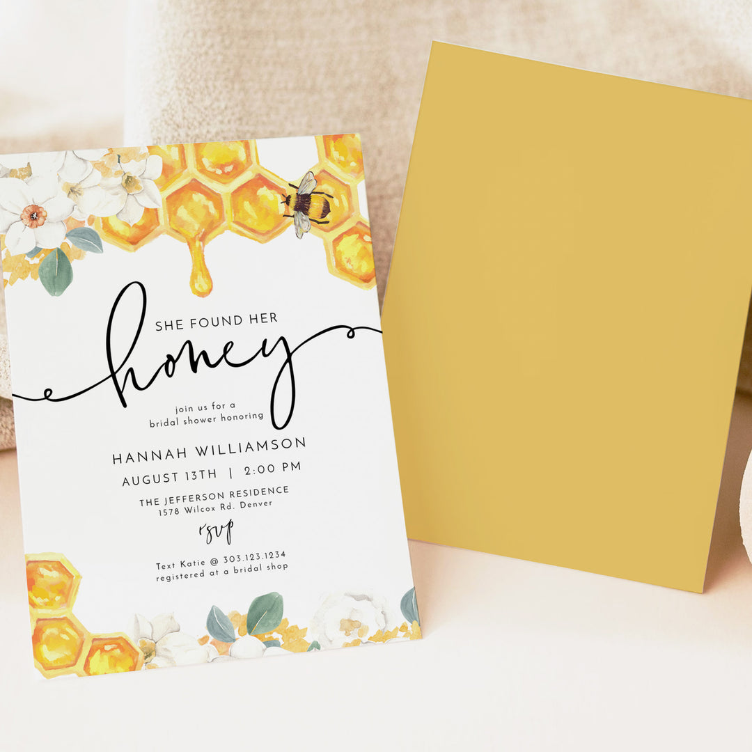 ROMY She Found Her Honey Bee Themed Bridal Shower Invitations
