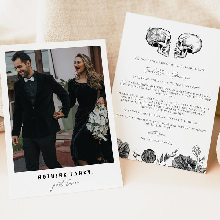 NOVA Nothing Fancy Just Love Gothic Elopement Announcement with Photo
