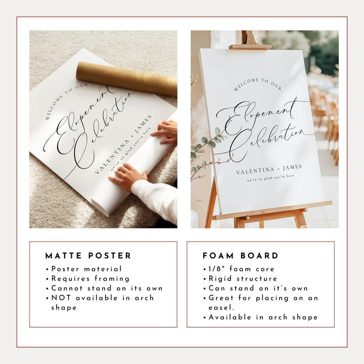 VALENTINA Personalized Elegant Elopement Celebration Party Welcome Sign
